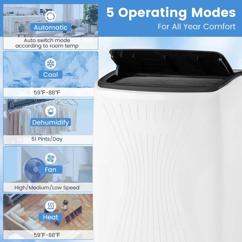 Eletriclife AU 12000 BTU 5-in-1 WiFi Enabled Portable Air Conditioner with Heat