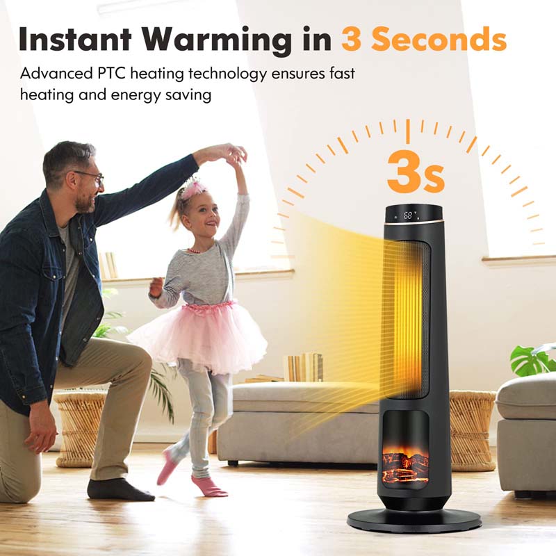 Eletriclife AU 30 Inch PTC Ceramic Tower Space Heater with 3D Flame Effect