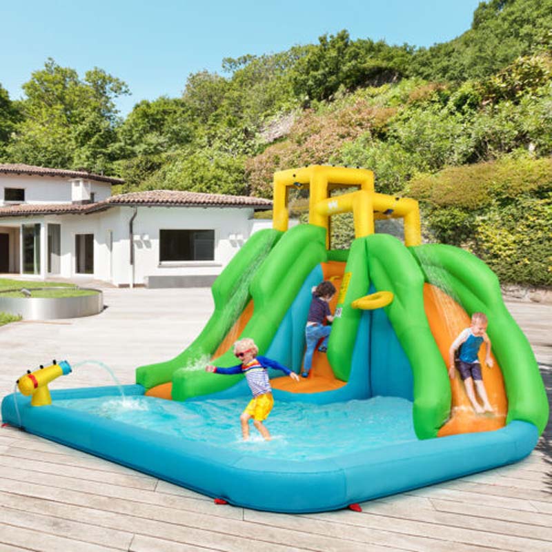 Eletriclife AU 6-in-1 Inflatable Water Slide, Bouncy Castle Water Park with Dual Slide, Splash Pool & 680W Blower for Kids Backyard Fun