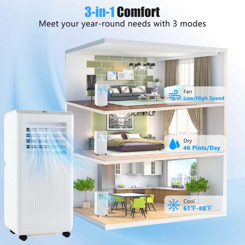 Eletriclife AU 8000 BTU 3-in-1 Freestanding Portable Air Conditioner Cools up to 250 Sq.Ft
