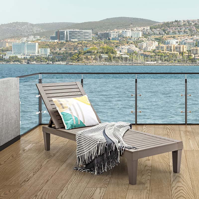 Eletriclife AU Wooden Outdoor Chaise Lounge Chair, Waterproof Patio Sun Lounger with Adjustable Backrest for Backyard, Deck
