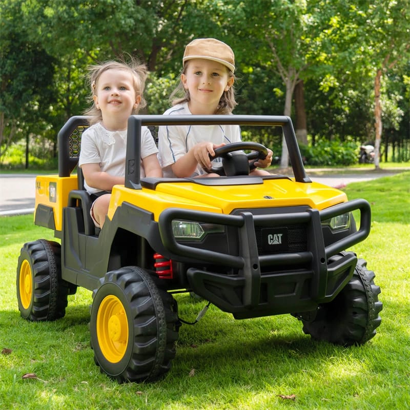 Eletriclife AU 24V Licensed Caterpillar Ride on Dump Truck, 2-Seater Kids UTV Car Electric Vehicle with Remote Control, Dump Bed, 4x100W Motors & Soft Start