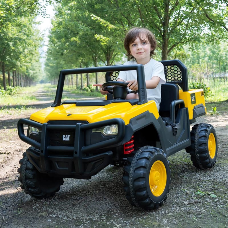 Eletriclife AU 24V Licensed Caterpillar Ride on Dump Truck, 2-Seater Kids UTV Car Electric Vehicle with Remote Control, Dump Bed, 4x100W Motors & Soft Start