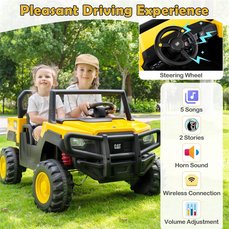 Eletriclife AU 24V Licensed Caterpillar Ride on Dump Truck, 2-Seater Kids UTV Car Electric Vehicle with Remote Control, Dump Bed, 4x100W Motors & Soft Start