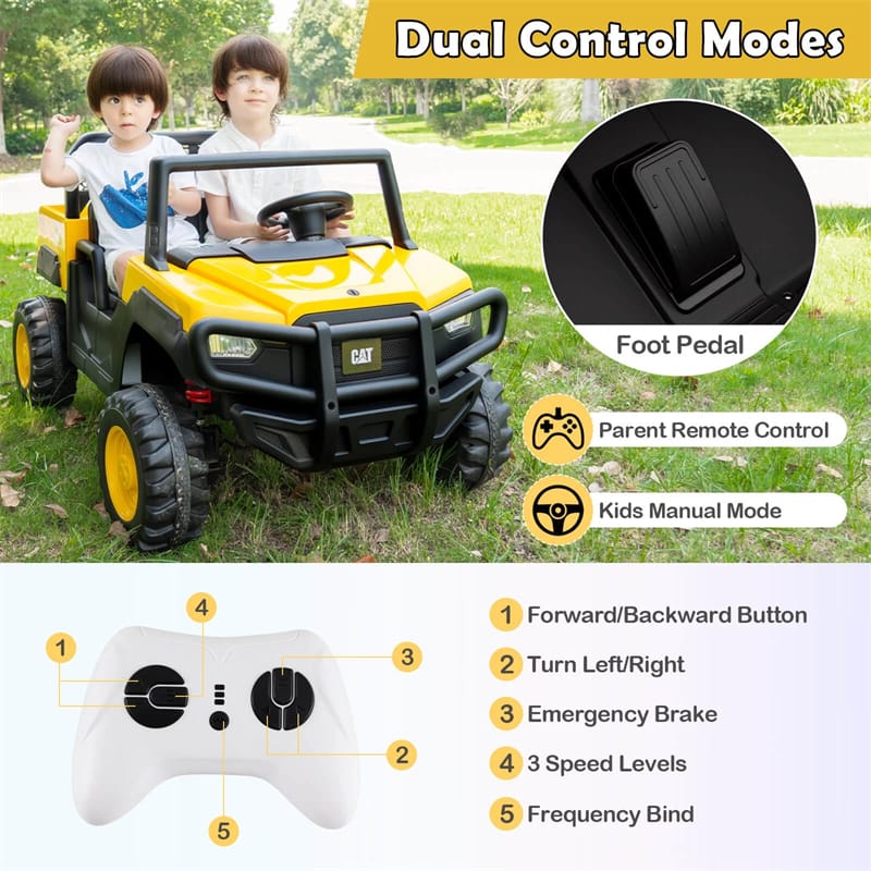 Eletriclife AU 24V Licensed Caterpillar Ride on Dump Truck, 2-Seater Kids UTV Car Electric Vehicle with Remote Control, Dump Bed, 4x100W Motors & Soft Start