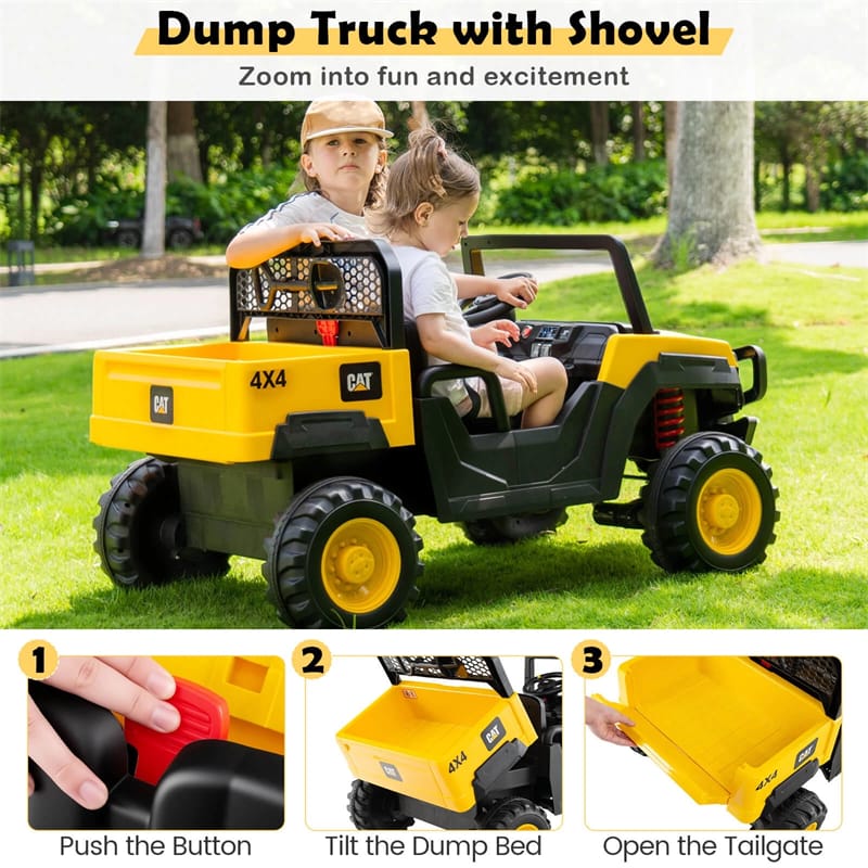 Eletriclife AU 24V Licensed Caterpillar Ride on Dump Truck, 2-Seater Kids UTV Car Electric Vehicle with Remote Control, Dump Bed, 4x100W Motors & Soft Start