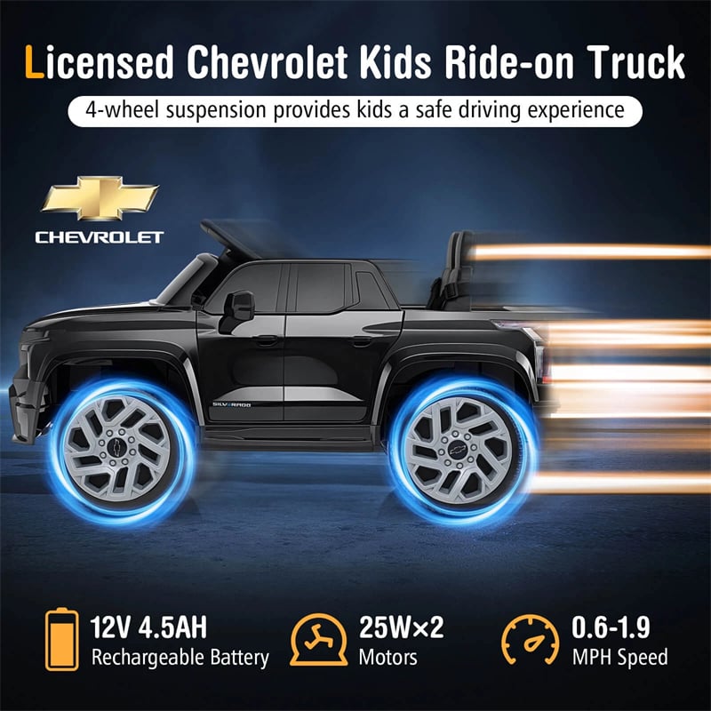 Eletriclife AU 12V Ride-On Car, Licensed Chevrolet Ride On Truck Kids Electric Vehicle with Remote Control, Storage & Spring Suspension for Ages 3+