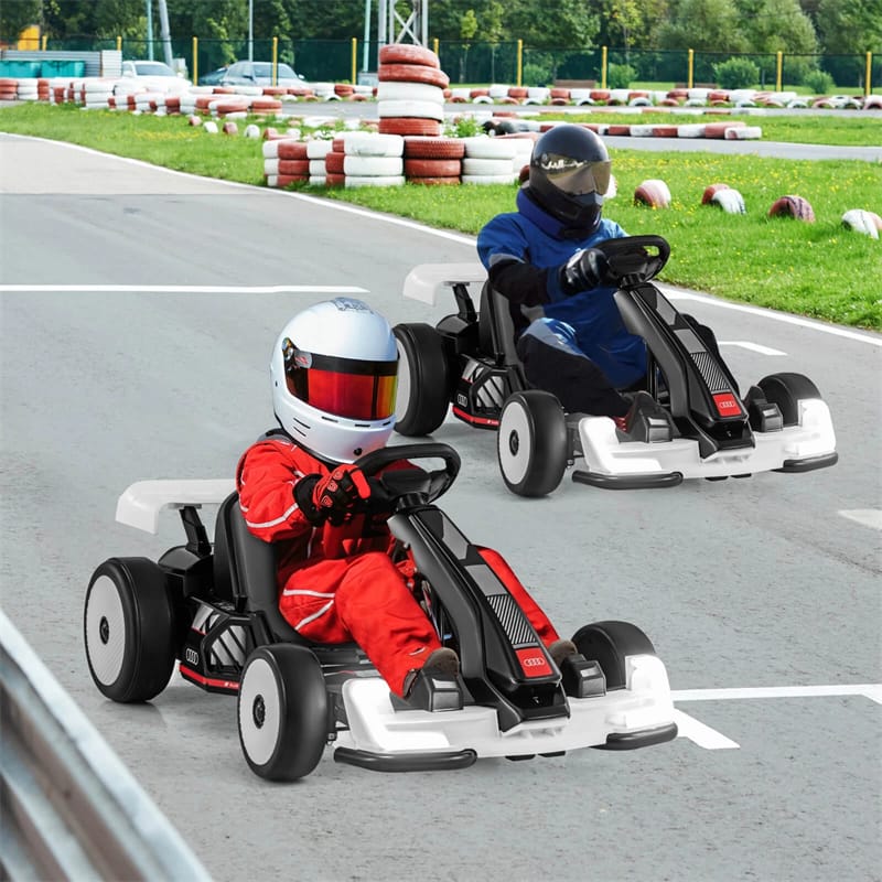 Eletriclife AU 24V Kids Go Kart, Licensed Audi Adjustable Ride on Racing Toy with Drift & Sport Modes, 2x150W Motors Speed for Children Ages 6+