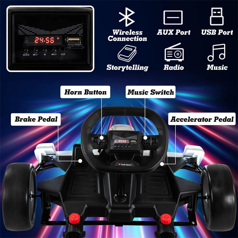 Eletriclife AU 24V Kids Go Kart, Licensed Audi Adjustable Ride on Racing Toy with Drift & Sport Modes, 2x150W Motors Speed for Children Ages 6+