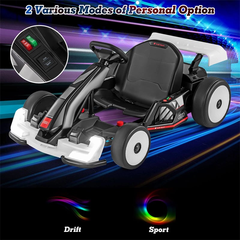Eletriclife AU 24V Kids Go Kart, Licensed Audi Adjustable Ride on Racing Toy with Drift & Sport Modes, 2x150W Motors Speed for Children Ages 6+
