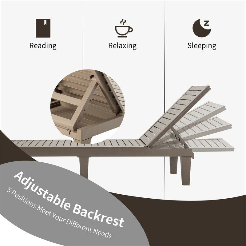 Eletriclife AU Wooden Outdoor Chaise Lounge Chair, Waterproof Patio Sun Lounger with Adjustable Backrest for Backyard, Deck