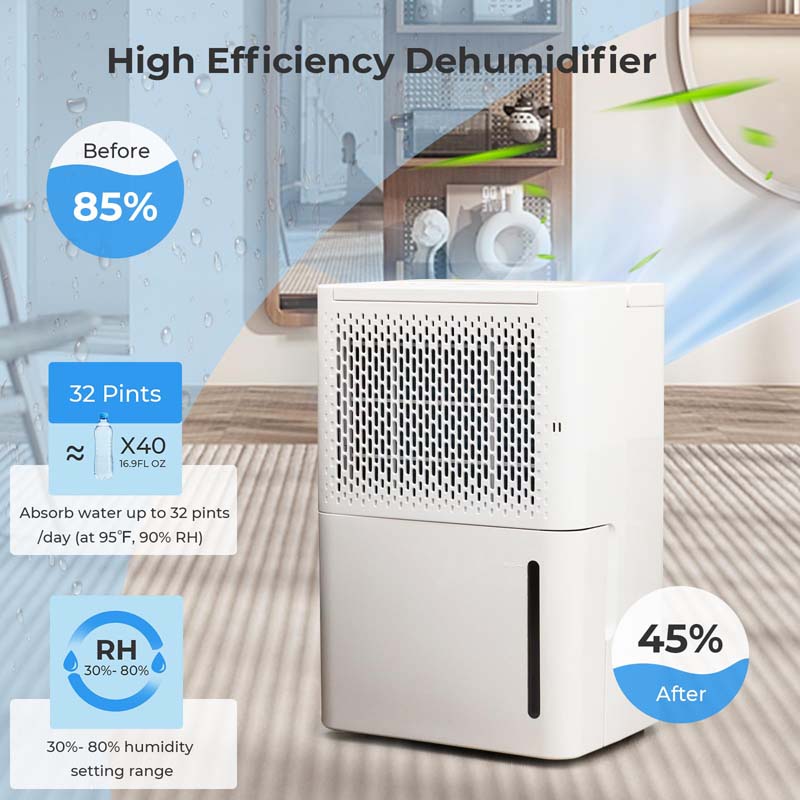 Eletriclife AU 2000 Sq. Ft 32 Pint/Day Portable Dehumidifier with Drain Hose