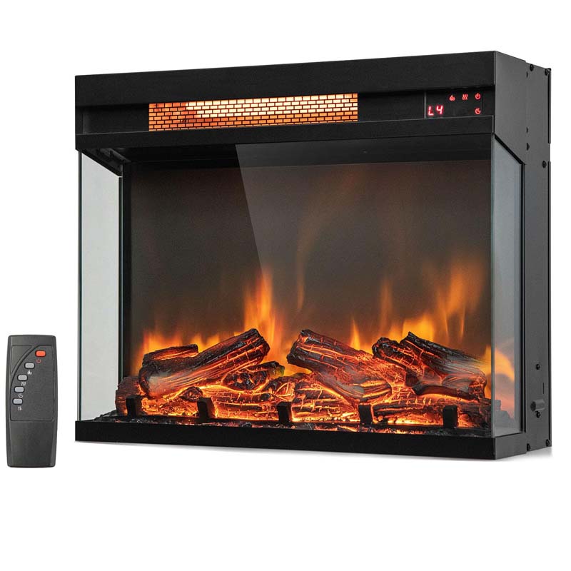 Eletriclife AU 23 Inch Electric Fireplace Insert 1500W 3-Sided Glass Fireplace Heater