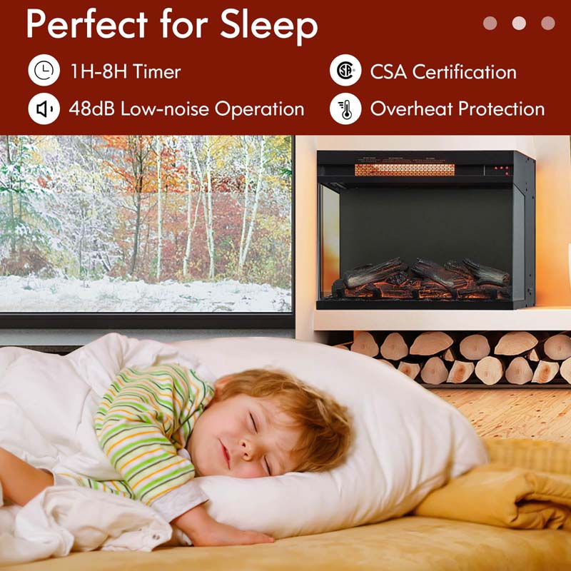 Eletriclife AU 23 Inch Electric Fireplace Insert 1500W 3-Sided Glass Fireplace Heater