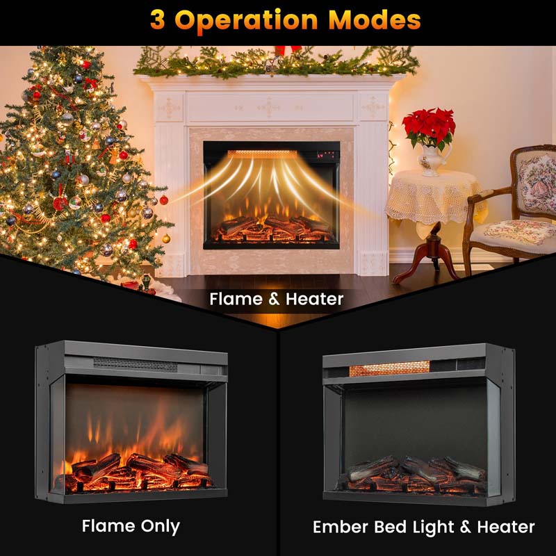 Eletriclife AU 23 Inch Electric Fireplace Insert 1500W 3-Sided Glass Fireplace Heater