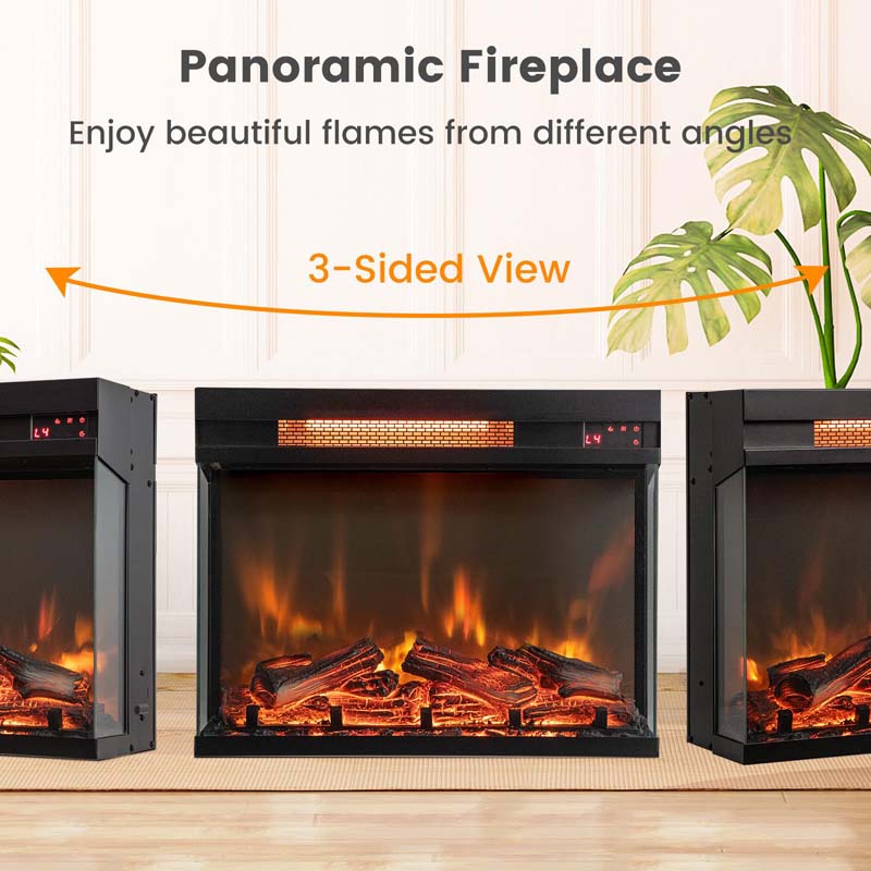 Eletriclife AU 23 Inch Electric Fireplace Insert 1500W 3-Sided Glass Fireplace Heater