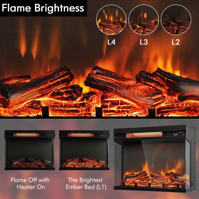 Eletriclife AU 23 Inch Electric Fireplace Insert 1500W 3-Sided Glass Fireplace Heater