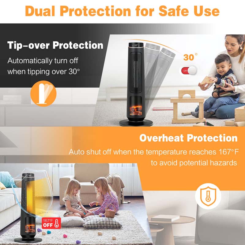 Eletriclife AU 30 Inch PTC Ceramic Tower Space Heater with 3D Flame Effect