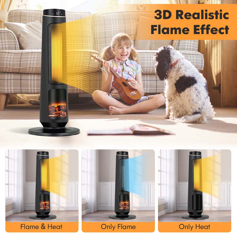 Eletriclife AU 30 Inch PTC Ceramic Tower Space Heater with 3D Flame Effect