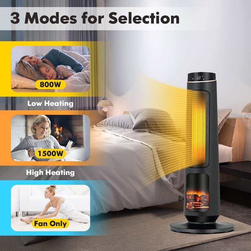Eletriclife AU 30 Inch PTC Ceramic Tower Space Heater with 3D Flame Effect