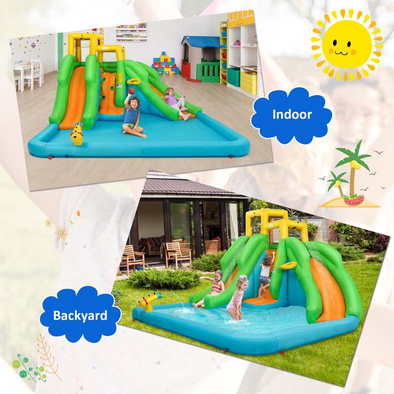 Eletriclife AU 6-in-1 Inflatable Water Slide, Bouncy Castle Water Park with Dual Slide, Splash Pool & 680W Blower for Kids Backyard Fun