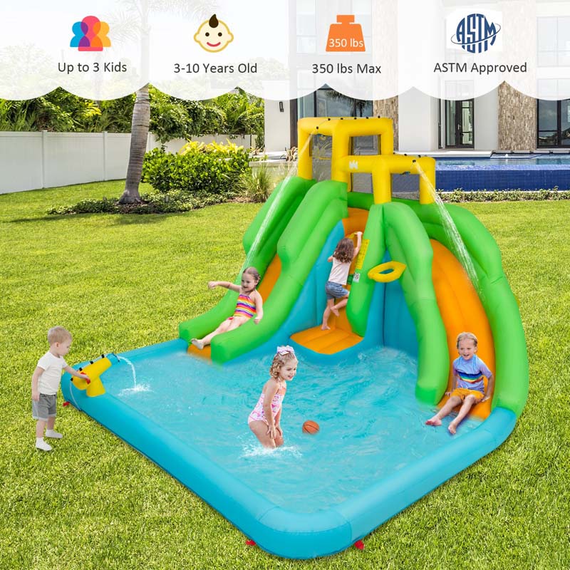 Eletriclife AU 6-in-1 Inflatable Water Slide, Bouncy Castle Water Park with Dual Slide, Splash Pool & 680W Blower for Kids Backyard Fun