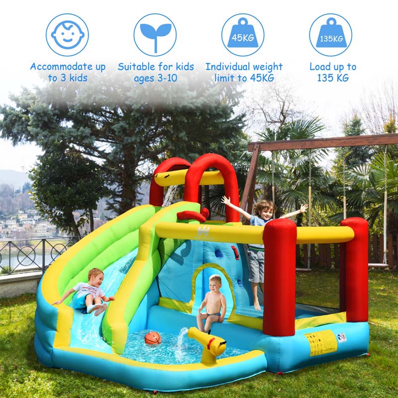 Eletriclife AU 6-in-1 Kids Inflatable Water Slide Jumper Bounce House with Blower