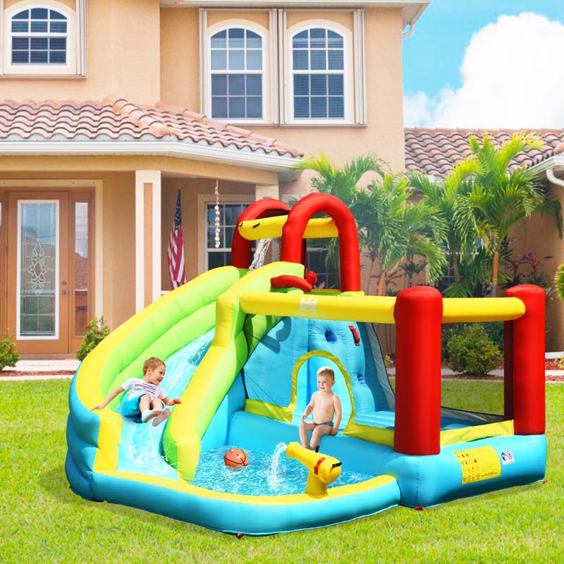 Eletriclife AU 6-in-1 Kids Inflatable Water Slide Jumper Bounce House with Blower