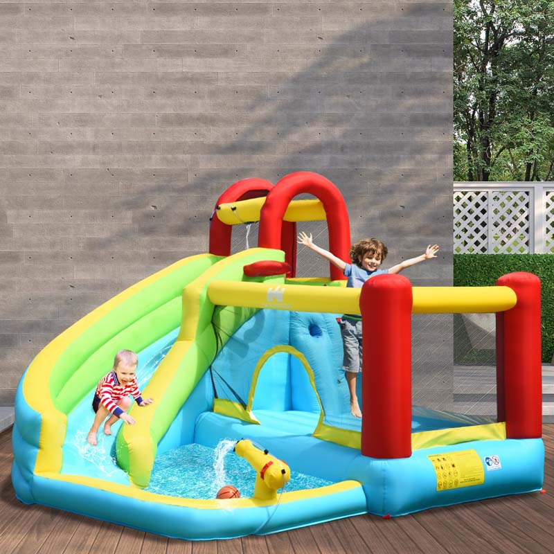 Eletriclife AU 6-in-1 Kids Inflatable Water Slide Jumper Bounce House with Blower