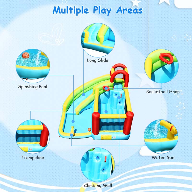 Eletriclife AU 6-in-1 Kids Inflatable Water Slide Jumper Bounce House with Blower
