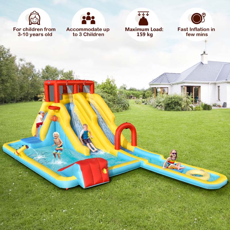 Eletriclife AU 7-in-1 Dual Long Slide Inflatable Water Park Jumping Bounce House with Blower