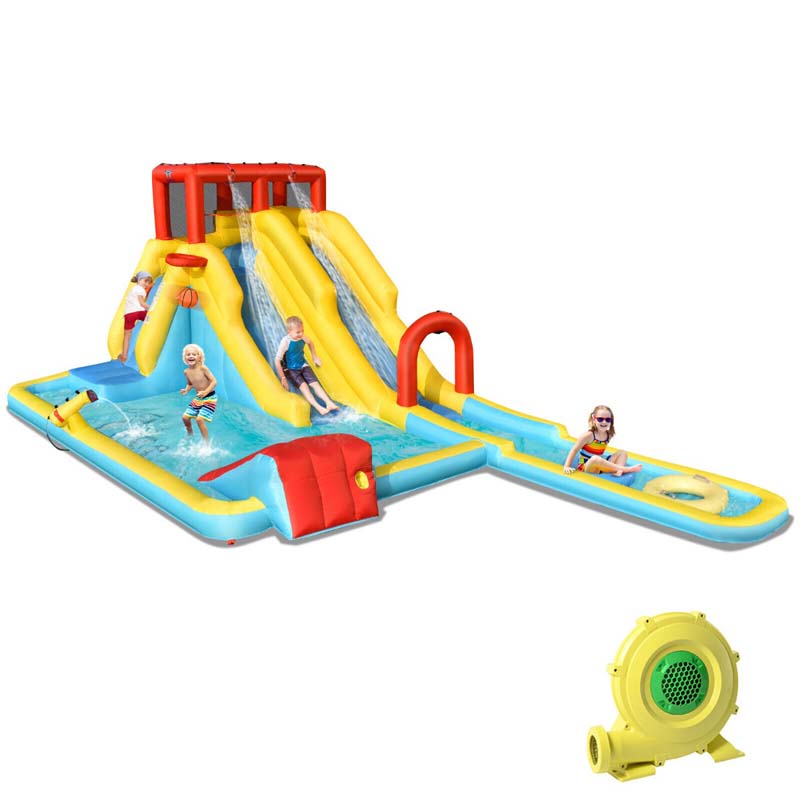 Eletriclife AU 7-in-1 Dual Long Slide Inflatable Water Park Jumping Bounce House with Blower