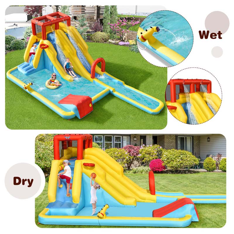 Eletriclife AU 7-in-1 Dual Long Slide Inflatable Water Park Jumping Bounce House with Blower