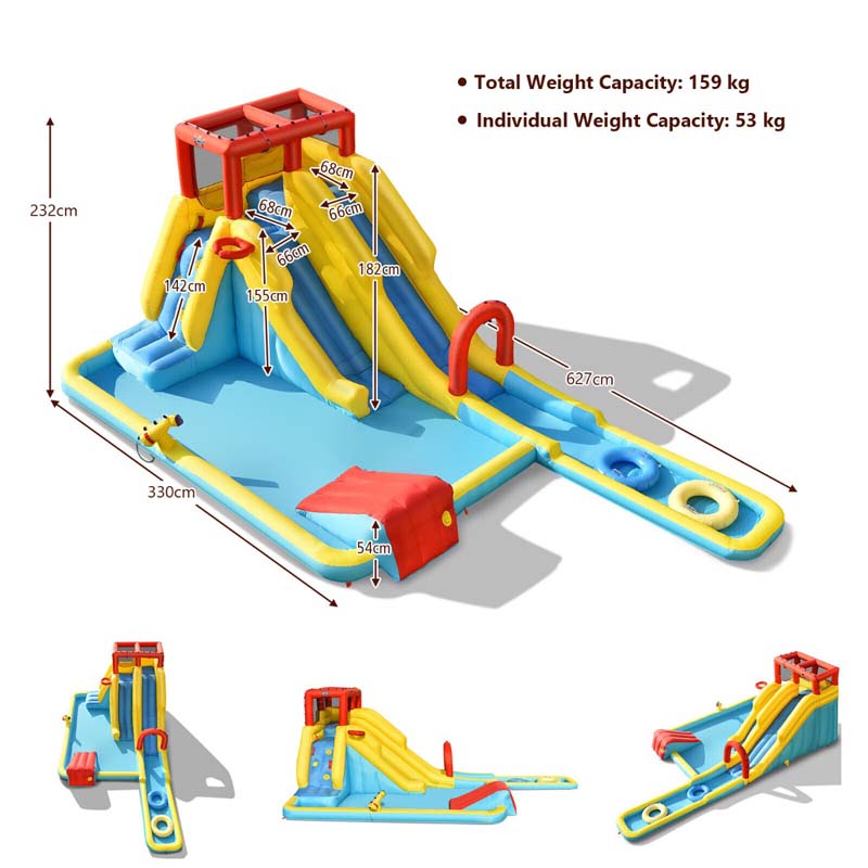 Eletriclife AU 7-in-1 Dual Long Slide Inflatable Water Park Jumping Bounce House with Blower