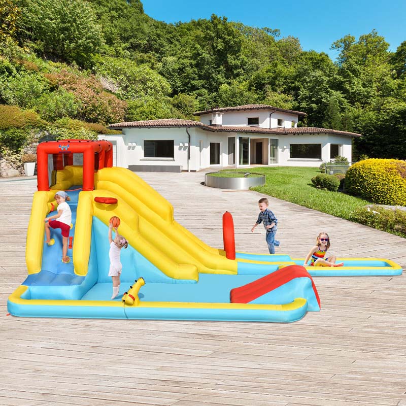 Eletriclife AU 7-in-1 Dual Long Slide Inflatable Water Park Jumping Bounce House with Blower