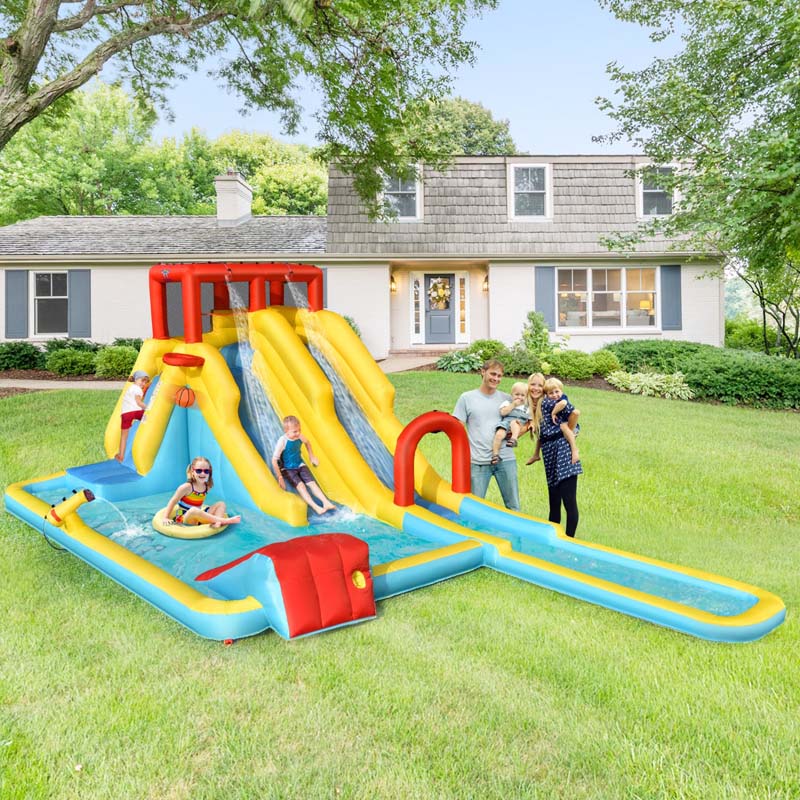 Eletriclife AU 7-in-1 Dual Long Slide Inflatable Water Park Jumping Bounce House with Blower