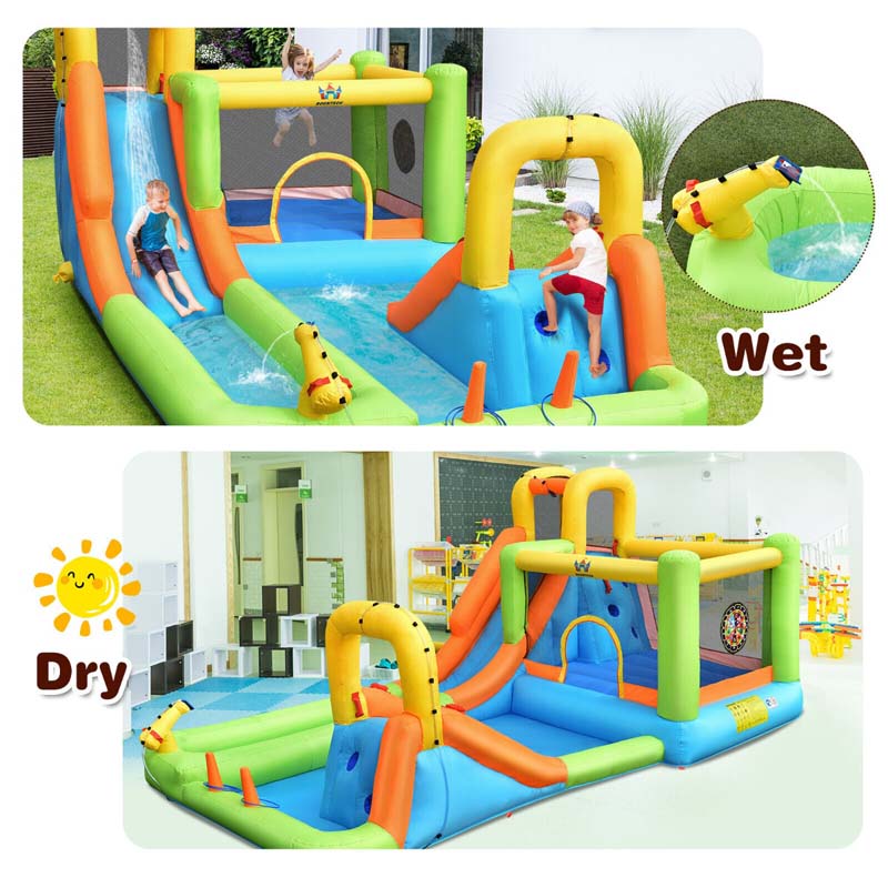 Eletriclife AU 8-in-1 Giant Water Park Inflatable Water Slide Bounce House with Blower