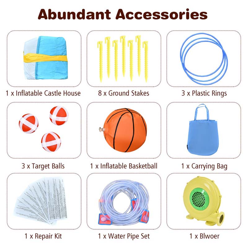 Eletriclife AU 8-in-1 Giant Water Park Inflatable Water Slide Bounce House with Blower