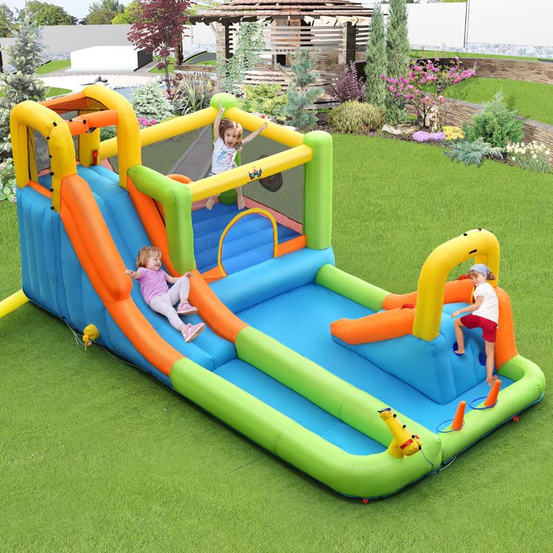 Eletriclife AU 8-in-1 Giant Water Park Inflatable Water Slide Bounce House with Blower