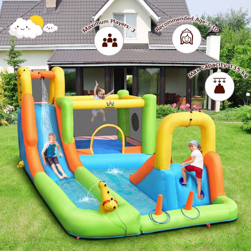 Eletriclife AU 8-in-1 Giant Water Park Inflatable Water Slide Bounce House with Blower