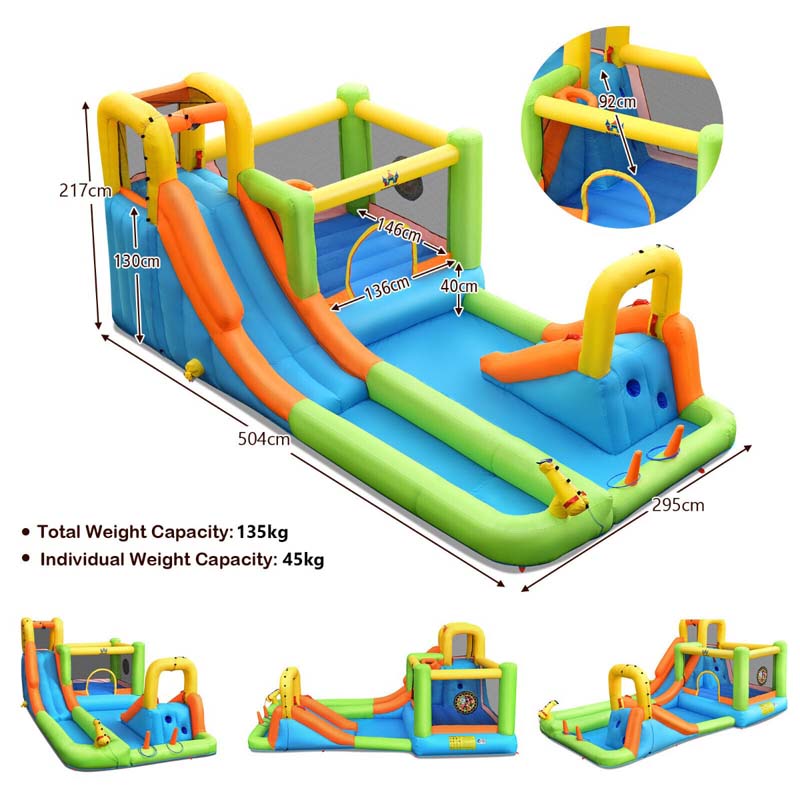 Eletriclife AU 8-in-1 Giant Water Park Inflatable Water Slide Bounce House with Blower