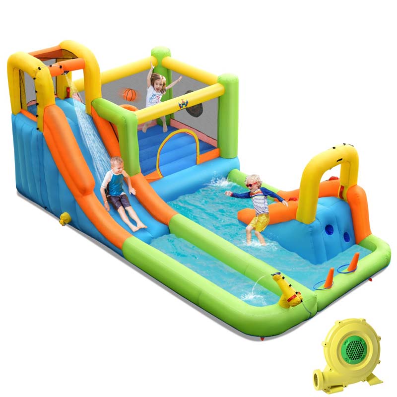 Eletriclife AU 8-in-1 Giant Water Park Inflatable Water Slide Bounce House with Blower