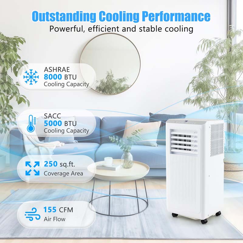 Eletriclife AU 8000 BTU 3-in-1 Freestanding Portable Air Conditioner Cools up to 250 Sq.Ft