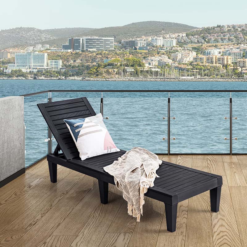 Eletriclife AU Wooden Outdoor Chaise Lounge Chair, Waterproof Patio Sun Lounger with Adjustable Backrest for Backyard, Deck