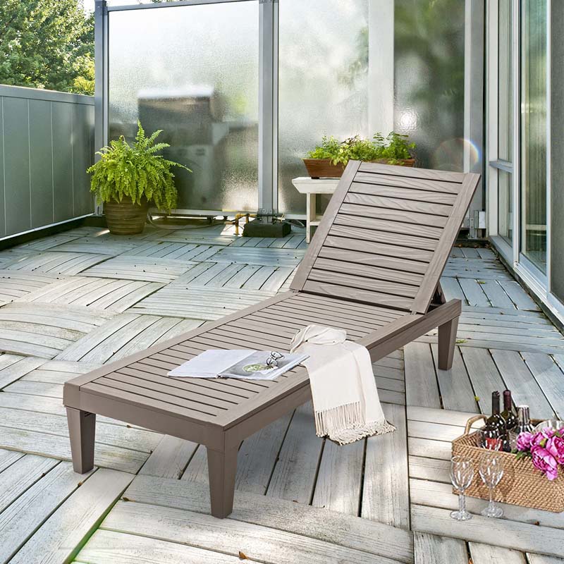 Eletriclife AU Wooden Outdoor Chaise Lounge Chair, Waterproof Patio Sun Lounger with Adjustable Backrest for Backyard, Deck