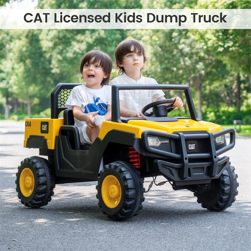 Eletriclife AU 24V Licensed Caterpillar Ride on Dump Truck, 2-Seater Kids UTV Car Electric Vehicle with Remote Control, Dump Bed, 4x100W Motors & Soft Start