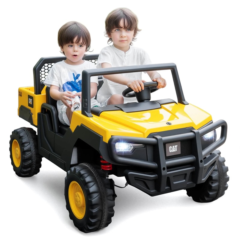 Eletriclife AU 24V Licensed Caterpillar Ride on Dump Truck, 2-Seater Kids UTV Car Electric Vehicle with Remote Control, Dump Bed, 4x100W Motors & Soft Start