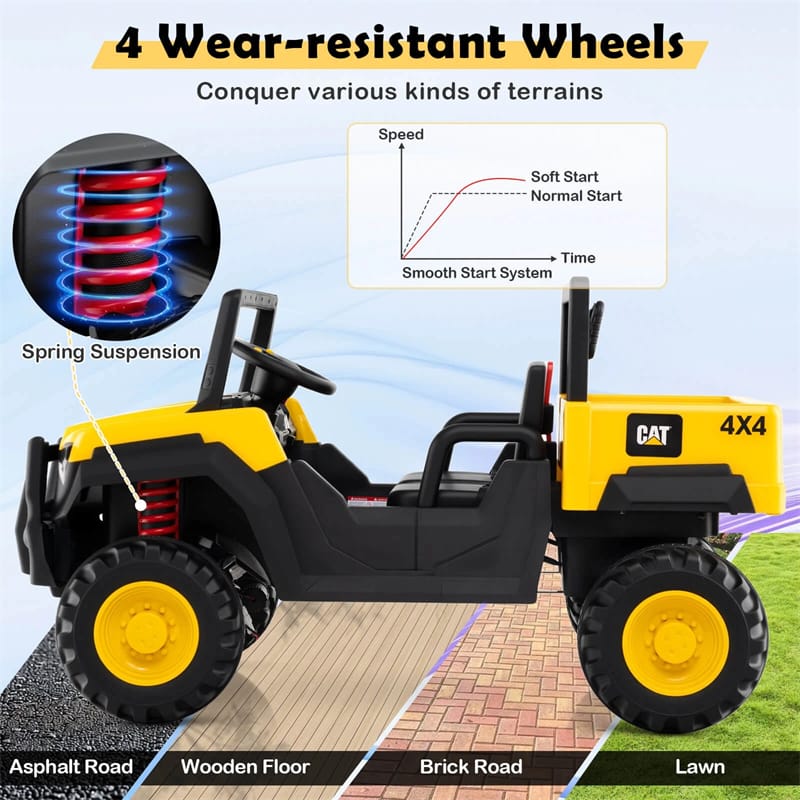 Eletriclife AU 24V Licensed Caterpillar Ride on Dump Truck, 2-Seater Kids UTV Car Electric Vehicle with Remote Control, Dump Bed, 4x100W Motors & Soft Start