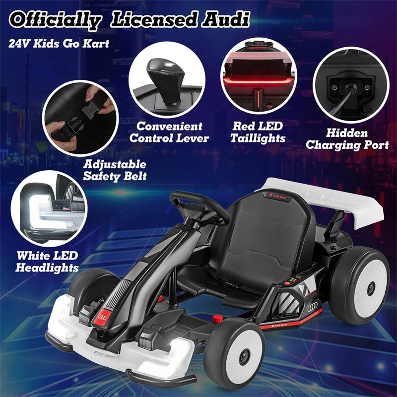 Eletriclife AU 24V Kids Go Kart, Licensed Audi Adjustable Ride on Racing Toy with Drift & Sport Modes, 2x150W Motors Speed for Children Ages 6+