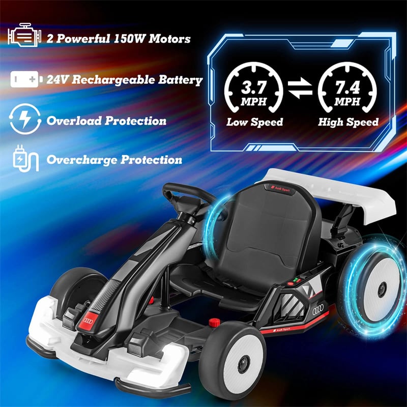 Eletriclife AU 24V Kids Go Kart, Licensed Audi Adjustable Ride on Racing Toy with Drift & Sport Modes, 2x150W Motors Speed for Children Ages 6+